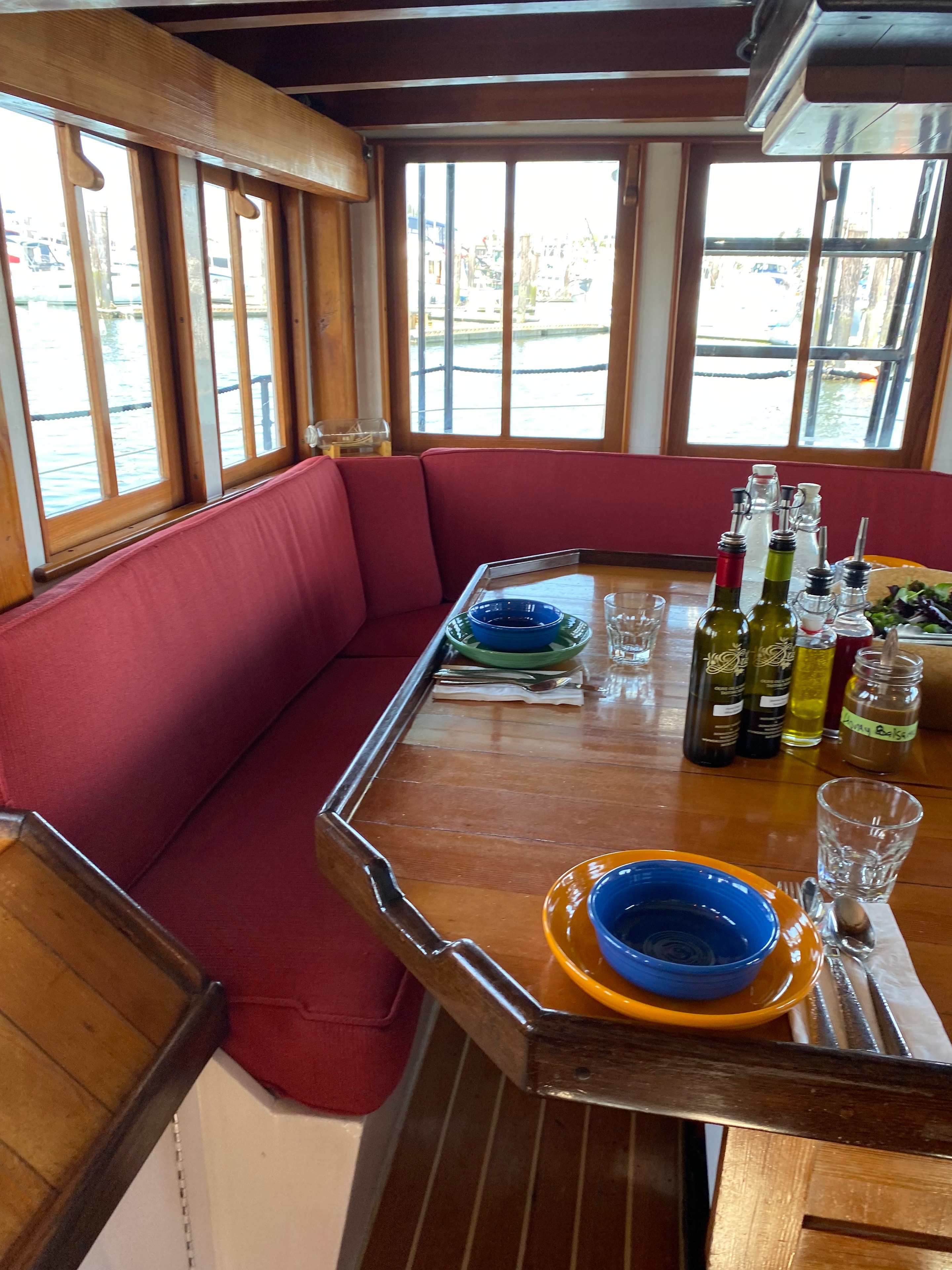 Custom upholstered boat cabin dinette